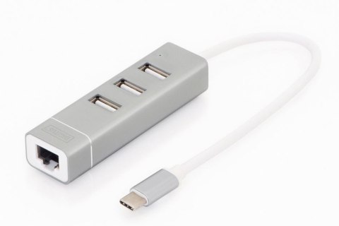 HUB/Koncentrator 3-portowy USB 2.0 HighSpeed z Typ C oraz Fast Ethernet LAN adapter, aluminium HUB/Koncentrator 3-portowy USB 2.0 HighSpeed z Typ C oraz Fast Ethernet LAN adapter, aluminium
