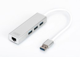 HUB/Koncentrator 3-portowy USB 3.0 SuperSpeed z Gigabit LAN adapter, aluminium