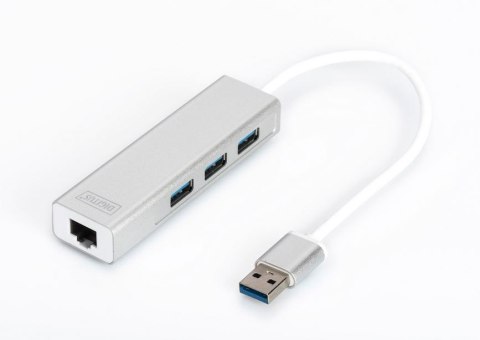 HUB/Koncentrator 3-portowy USB 3.0 SuperSpeed z Gigabit LAN adapter, aluminium HUB/Koncentrator 3-portowy USB 3.0 SuperSpeed z Gigabit LAN adapter, aluminium