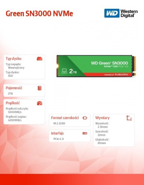 Dysk SSD Green 2TB M.2 2280 SN3000 NVMe PCIE4.0