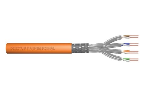 Kabel teleinformatyczny instalacyjny DIGITUS kat.7, S/FTP, Dca, drut, AWG 23/1, LSOH, 100m, pomarańczowy Kabel teleinformatyczny instalacyjny DIGITUS kat.7, S/FTP, Dca, drut, AWG 23/1, LSOH, 100m, pomarańczowy
