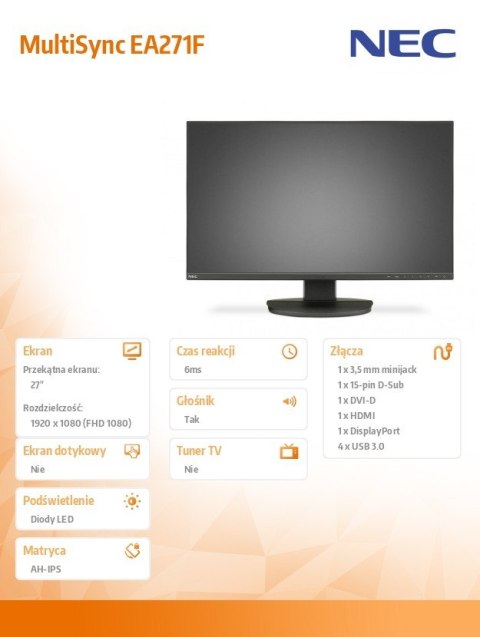 Monitor 27 MultiSync EA271F czarny AH-IPS with LED Monitor 27 MultiSync EA271F czarny AH-IPS with LED