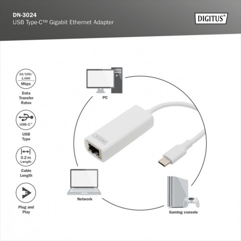 Karta sieciowa przewodowa USB 3.0 Typ C do Gigabit Ethernet 10/100/1000Mbps