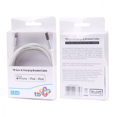 Kabel Lightning-USB 1.5m srebrny MFi Kabel Lightning-USB 1.5m srebrny MFi