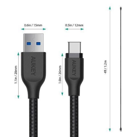 CB-AC1 kabel USB-C - USB-A 1.2m 60W PD 3A 5Gbps 20V FCP AFC Quick Charge nylonowy oplot czarny CB-AC1 kabel USB-C - USB-A 1.2m 60W PD 3A 5Gbps 20V FCP AFC Quick Charge nylonowy oplot czarny