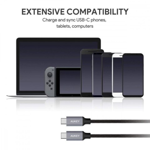 CB-CD6 kabel USB-C - USB-C 2m 60W PD 3A 20V nylonowy oplot czarny CB-CD6 kabel USB-C - USB-C 2m 60W PD 3A 20V nylonowy oplot czarny