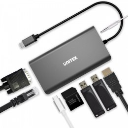 HUB 8-w-1 D1019A USB3.1 Typ-C + 2xUSB + HDMI + VGA + GIGA + SD