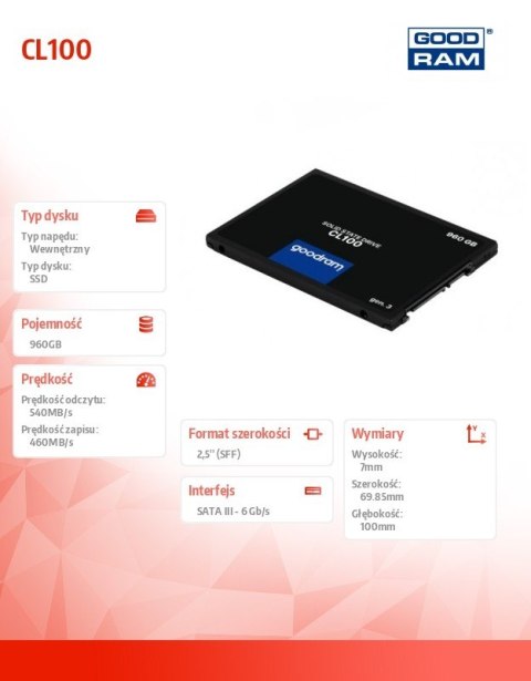Dysk SSD CL100 G3 960GB SATA3 2,5 Dysk SSD CL100 G3 960GB SATA3 2,5