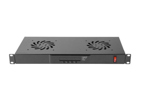 Panel wentylacyjny LCD poziomy 1U z termostatem do szaf, 19 cali, 2 wentylatory, 230V, czarny Panel wentylacyjny LCD poziomy 1U z termostatem do szaf, 19 cali, 2 wentylatory, 230V, czarny