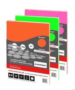 Fluorescencyjne etykiety samoprzylepne pomarańczowe kółka 40mm 25 arkuszy Emerson ETOKPOM02x025x010 (X)