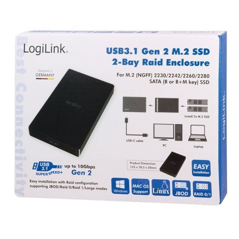 Zewnętrzna obudowa SSD 2x M.2 SATA, USB3.1 gen2, Raid Zewnętrzna obudowa SSD 2x M.2 SATA, USB3.1 gen2, Raid