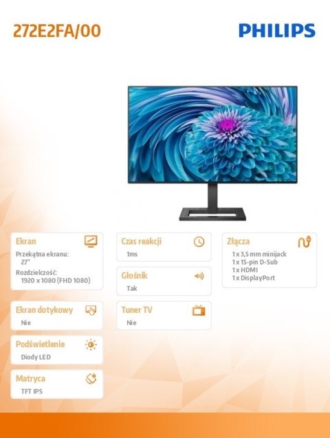 Monitor 272E2FA 27 cali IPS HDMI DP Głośniki Monitor 272E2FA 27 cali IPS HDMI DP Głośniki