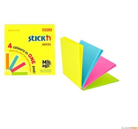 Bloczek STICKN MAGIC PAD 76x76mm neon mix kolorów 21571