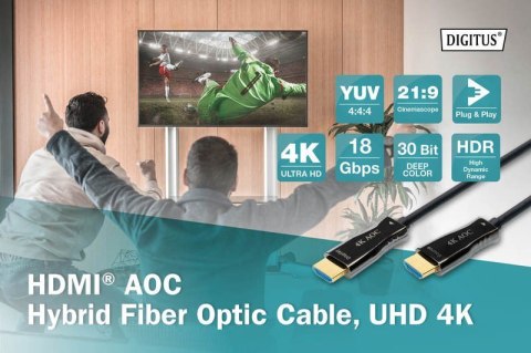 Kabel połączeniowy hybrydowy AOC HDMI 2.0 Premium HighSpeed 4K/60Hz UHD HDMI A/HDMI A M/M czarny 20m