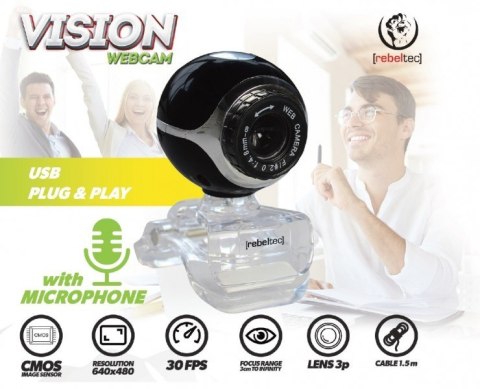 Kamera Internetowa VISION typ sensora CMOS rozdzielczość 640x480, Focus:od 3cm do nieskończoności, 30 klatek/s, wbudowany mikrof Kamera Internetowa VISION typ sensora CMOS rozdzielczość 640x480, Focus:od 3cm do nieskończoności, 30 klatek/s, wbudowany mikrof