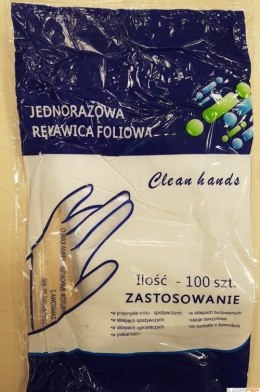 Rękawice foliowe HDPE jednorazowe uniwersalne ZRWYWKI (100 sztuk) Clean hands