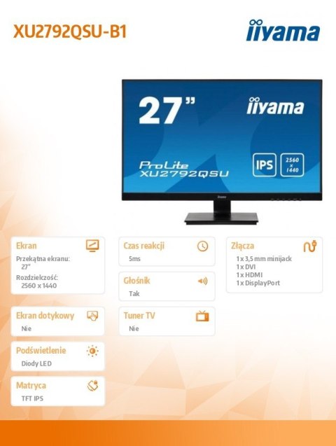 Monitor 27 cali XU2792QSU-B1 IPS,WQHD,DVI,HDMI,DP,USB3.0.FREESYNC Monitor 27 cali XU2792QSU-B1 IPS,WQHD,DVI,HDMI,DP,USB3.0.FREESYNC
