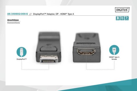Adapter Displayport 1080p 60Hz FHD Typ DP/HDMI A M/Ż czarny Adapter Displayport 1080p 60Hz FHD Typ DP/HDMI A M/Ż czarny