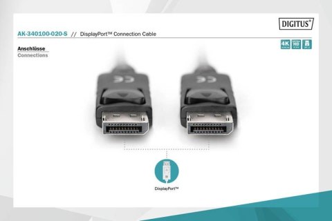 Kabel połączeniowy DisplayPort z zatrzaskami 4K 60Hz UHD Typ DP/DP M/M czarny 2m Kabel połączeniowy DisplayPort z zatrzaskami 4K 60Hz UHD Typ DP/DP M/M czarny 2m