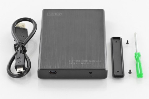 Obudowa zewnętrzna USB 2.0 na dysk SSD/HDD 2.5" SATA II, 9.5/7.5mm, aluminiowa Obudowa zewnętrzna USB 2.0 na dysk SSD/HDD 2.5" SATA II, 9.5/7.5mm, aluminiowa