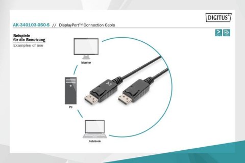 Kabel połączeniowy DisplayPort z zatrzaskami 1080p 60Hz FHD Typ DP/DP M/M czarny 5m Kabel połączeniowy DisplayPort z zatrzaskami 1080p 60Hz FHD Typ DP/DP M/M czarny 5m