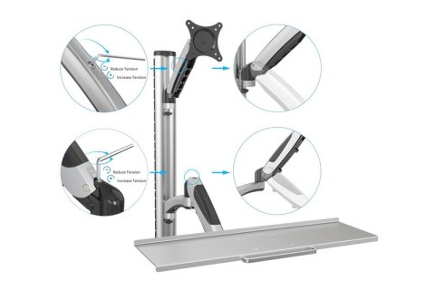 Ramię naścienne pojedyncze, 1xLCD + klawiatura, max. 27", max. 8kg, uchylno-obrotowe 360° (PIVOT) Ramię naścienne pojedyncze, 1xLCD + klawiatura, max. 27", max. 8kg, uchylno-obrotowe 360° (PIVOT)