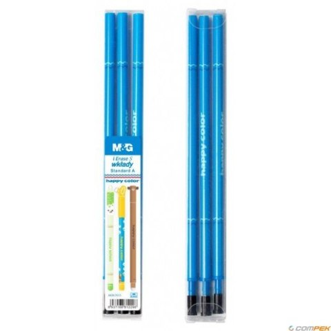Wkłady do długopisu wymazywalnego, Standard A, 0.5mm, czarny, 3 szt. w etui, Happy Color HA AKR67K35-9