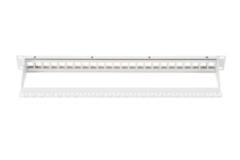 Panel krosowy (patch panel) modularny 19" 24 porty pod moduły keystone, 1U, ekranowany, prowadnica kabli, pola opisowe, szary Panel krosowy (patch panel) modularny 19" 24 porty pod moduły keystone, 1U, ekranowany, prowadnica kabli, pola opisowe, szary