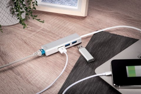 HUB/Koncentrator 3-portowy USB 3.0 SuperSpeed z Gigabit LAN adapter, aluminium HUB/Koncentrator 3-portowy USB 3.0 SuperSpeed z Gigabit LAN adapter, aluminium