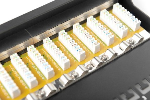 Patch panel 10" 12 portów, kat.6, S/FTP, 1U, wspornik kablowy, czarny (kompletny) Patch panel 10" 12 portów, kat.6, S/FTP, 1U, wspornik kablowy, czarny (kompletny)