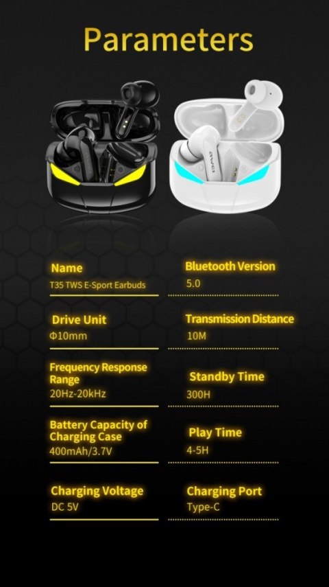 Słuchawki Bluetooth 5.0 T35 TWS + Stacja dokująca -Dla Graczy- czarne Słuchawki Bluetooth 5.0 T35 TWS + Stacja dokująca -Dla Graczy- czarne