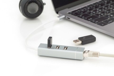 HUB/Koncentrator 3-portowy USB 2.0 HighSpeed z Typ C oraz Fast Ethernet LAN adapter, aluminium HUB/Koncentrator 3-portowy USB 2.0 HighSpeed z Typ C oraz Fast Ethernet LAN adapter, aluminium