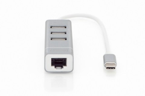 HUB/Koncentrator 3-portowy USB 2.0 HighSpeed z Typ C oraz Fast Ethernet LAN adapter, aluminium HUB/Koncentrator 3-portowy USB 2.0 HighSpeed z Typ C oraz Fast Ethernet LAN adapter, aluminium