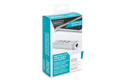HUB/Koncentrator 3-portowy USB 2.0 HighSpeed z Typ C oraz Fast Ethernet LAN adapter, aluminium HUB/Koncentrator 3-portowy USB 2.0 HighSpeed z Typ C oraz Fast Ethernet LAN adapter, aluminium