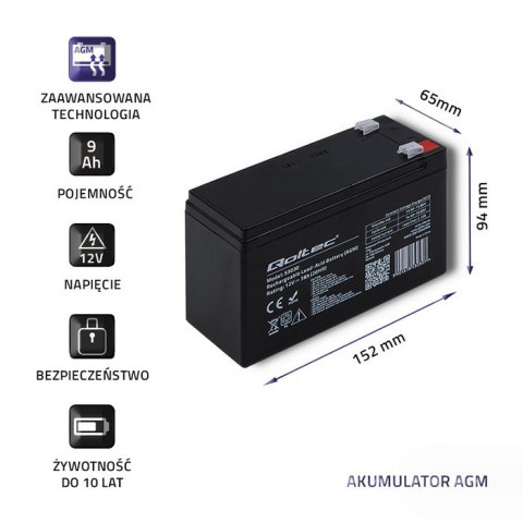 Akumulator żelowy | 12V | 9Ah | max.90A | AGM Akumulator żelowy | 12V | 9Ah | max.90A | AGM
