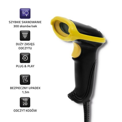 Laserowy czytnik kodów 1D | 2D | USB |Czarny Laserowy czytnik kodów 1D | 2D | USB |Czarny