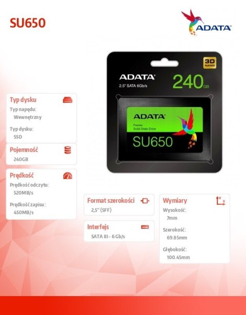 Dysk SSD Ultimate SU650 240GB 2.5 S3 3D TLC Retail Dysk SSD Ultimate SU650 240GB 2.5 S3 3D TLC Retail