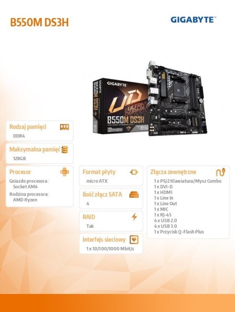 Płyta główna B550M DS3H AM4 4DDR4 HDMI/DVI M.2 USB3.2 mATX Płyta główna B550M DS3H AM4 4DDR4 HDMI/DVI M.2 USB3.2 mATX