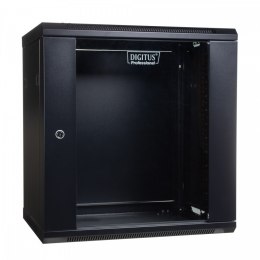 Szafa wisząca jednosekcyjna 19 12U 635/600/450mm, drzwi szklane, czarna (RAL 9004)