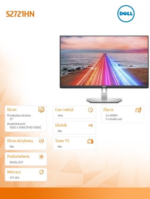 Monitor S2721HN 27 cali IPS LED Full HD (1920x1080) /16:9/2xHDMI/3Y PPG Monitor S2721HN 27 cali IPS LED Full HD (1920x1080) /16:9/2xHDMI/3Y PPG