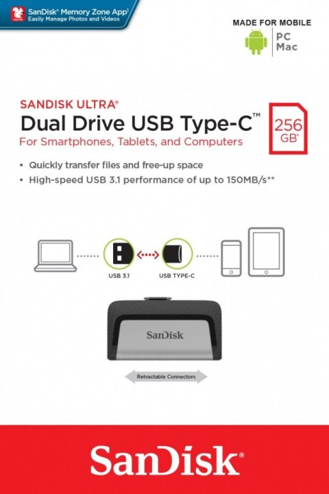 Pendrive Ultra Dual Drive 256GB USB 3.1 Type-C 150MB/s Pendrive Ultra Dual Drive 256GB USB 3.1 Type-C 150MB/s