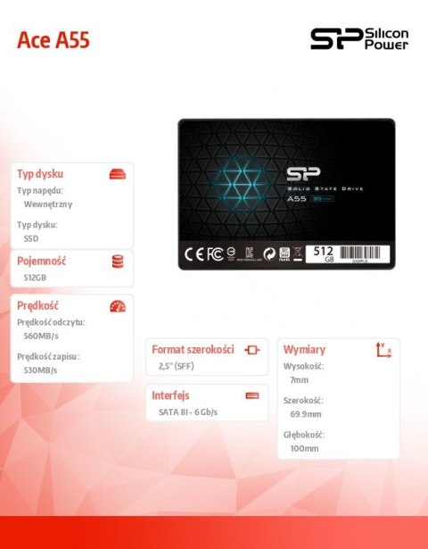 Dysk SSD Ace A55 512GB 2,5" SATA3 500/450 MB/s 7mm Dysk SSD Ace A55 512GB 2,5" SATA3 500/450 MB/s 7mm