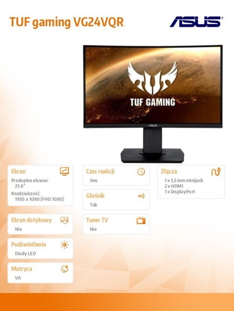 Monitor TUF 23.6 cala 1500R VG24VQR 165Hz HDMI DP Monitor TUF 23.6 cala 1500R VG24VQR 165Hz HDMI DP