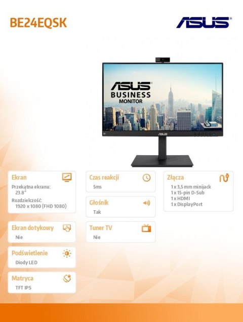 Monitor 24 cale BE24EQSK IPS VGA HDMI DP Głośnik PIVOT Kamera 2,0MPix Monitor 24 cale BE24EQSK IPS VGA HDMI DP Głośnik PIVOT Kamera 2,0MPix