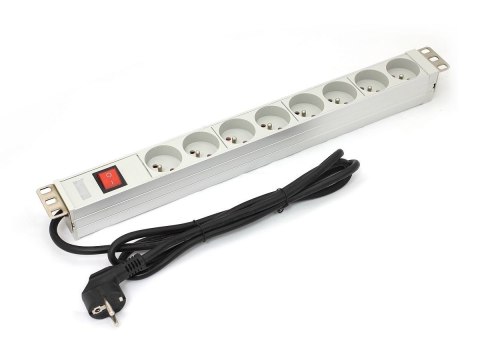 Listwa zasilająca PDU 19" RACK 8xTyp E, 1.8m 1xSchuko, 16A, wł./wył., aluminiowa Listwa zasilająca PDU 19" RACK 8xTyp E, 1.8m 1xSchuko, 16A, wł./wył., aluminiowa