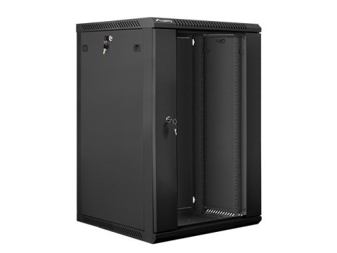 Szafa instalacyjna wisząca 19'' 18U 600X600mm czarna (drzwi szklane) Szafa instalacyjna wisząca 19'' 18U 600X600mm czarna (drzwi szklane)