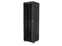 Szafa instalacyjna rack stojąca 19 42u 600x600 czarna, drzwi szklane lcd (Flat pack)