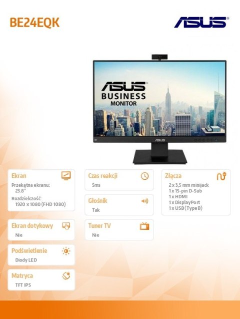 Monitor 24 cale BE24EQK IPS FHD Kamera 2MP Mikrofon HDMI DP D-SUB Głośnik Monitor 24 cale BE24EQK IPS FHD Kamera 2MP Mikrofon HDMI DP D-SUB Głośnik