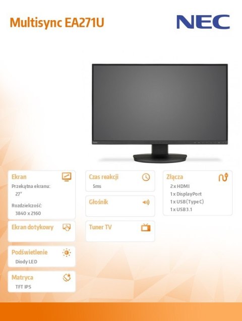 Monitor Multisync EA271U 27 UHD Czarny Monitor Multisync EA271U 27 UHD Czarny