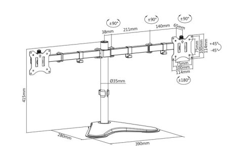 Stojak biurkowy podwójny z zaciskiem 2xLCD max. 32" max. Obciążenie 2x 8kg uchylno-obrotowy czarny Stojak biurkowy podwójny z zaciskiem 2xLCD max. 32" max. Obciążenie 2x 8kg uchylno-obrotowy czarny